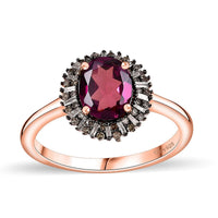 Epic Deal Radiant Ember Garnet, Natural Champagne and White Diamond (0.30 cts) Sunrays Ring in 18K Vermeil RG Over Sterling Silver (Size 10.0) 2.35 ctw