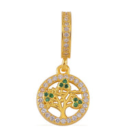 Simulated White and Green Diamond Retro Tree of Life Charm in 14K YG Over Sterling Silver 0.60 ctw