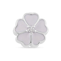 Simulated Diamond and Enameled Flower Charm in Rhodium Over Sterling Silver