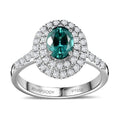 Certified & Appraised Rhapsody 950 Platinum AAAA Pirineu Lagoon Tourmaline, Diamond (E-F, VS) (0.83 cts) Double Halo Ring (Size 6.0) (6.50 g) 2.20 ctw - Sticky add to cart bar