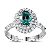 Certified & Appraised Rhapsody 950 Platinum AAAA Pirineu Lagoon Tourmaline, Diamond (E-F, VS) (0.83 cts) Double Halo Ring (Size 6.0) (6.50 g) 2.20 ctw