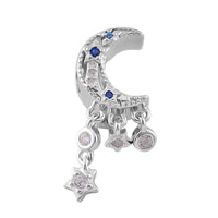 Simulated White and Blue Diamond Retro Moon Dreamcatcher Charm in Rhodium Over Sterling Silver 0.15 ctw