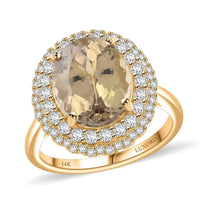 Certified & Appraised Luxoro 14K Yellow Gold AAA Turkizite and I2 Diamond Double Halo Ring (Size 10.0) 4.90 Grams 5.05 ctw