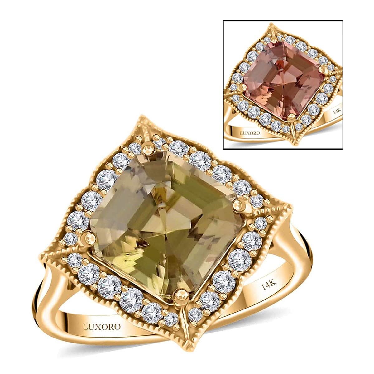 Certified & Appraised Luxoro 14K Yellow Gold Asscher Cut AAA Turkizite and I2 Diamond Ring (Size 10.0) 4.63 Grams 4.55 ctw