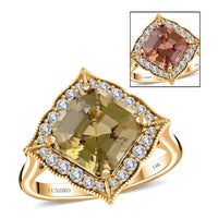 Certified & Appraised Luxoro 14K Yellow Gold Asscher Cut AAA Turkizite and I2 Diamond Ring (Size 10.0) 4.63 Grams 4.55 ctw
