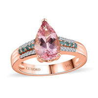 Luxoro 14K Rose Gold AAA Pink Morganite, Paraiba Tourmaline and G-H I2 Diamond Ring 4.25 Grams 2.30 ctw