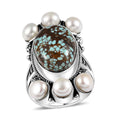 Artisan Crafted Blue Horizon Turquoise 9.30 ctw and White Pearl Ring in Sterling Silver (Size 10.0) - Sticky add to cart bar