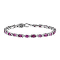 Radiant Ember Garnet and Moissanite Tennis Bracelet in Rhodium Over Sterling Silver (6.50 In) 6.40 ctw - Sticky add to cart bar