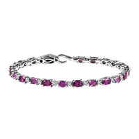 Radiant Ember Garnet and Moissanite Tennis Bracelet in Rhodium Over Sterling Silver (6.50 In) 6.40 ctw