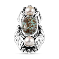 D'Joy Artisan Crafted Blue Horizon Turquoise 5.60 ctw and White Pearl Ring in Sterling Silver (Size 8.0)