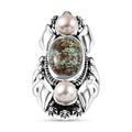 D'Joy Artisan Crafted Blue Horizon Turquoise 5.60 ctw and White Pearl Ring in Sterling Silver (Size 9.0) - Sticky add to cart bar