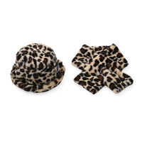 Brown Zebra Pattern Faux Fur Set of Bucket Hat (23") and Scarf (34"x5")