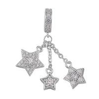 Simulated Diamond Three Stars Charm in Rhodium Over Sterling Silver 0.45 ctw