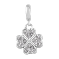 Simulated Diamond 0.25 ctw Four Leaf Flower Charm in Rhodium Over Sterling Silver