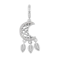 Simulated Diamond Moon Dreamcatcher Charm in Rhodium Over Sterling Silver