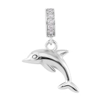 Simulated Diamond Dolphin Charm in Rhodium Over Sterling Silver 0.15 ctw