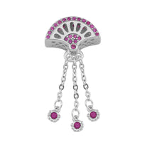 Simulated Ruby Color Diamond Fan Flutters Charm in Rhodium Over Sterling Silver 0.50 ctw