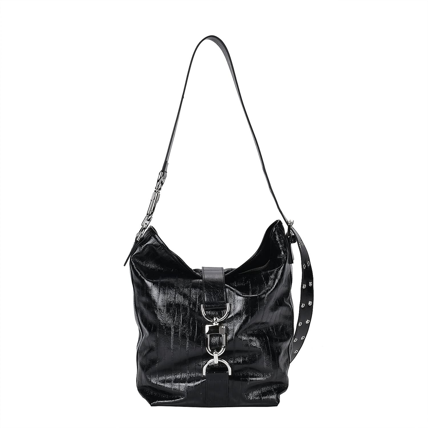 Italy Retro Noble Collection Black Genuine Leather Crossbody Bag (9.3"x5.9"x14")
