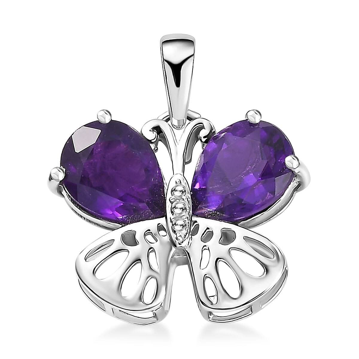 D'Joy African Amethyst 2.90 ctw Butterfly Charm in Rhodium Over Sterling Silver