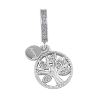 Simulated Diamond Retro Tree of Life Charm in Rhodium Over Sterling Silver