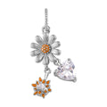 Simulated Diamond and Enameled Daisy Love Charm in Rhodium Over Sterling Silver - Sticky add to cart bar