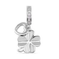 Simulated Diamond Clover Charm in Rhodium Over Sterling Silver 0.25 ctw