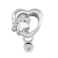 Simulated Diamond Paw Heart Charm in Rhodium Over Sterling Silver