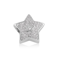 Simulated Diamond Studded with Stars Charm in Rhodium Over Sterling Silver