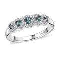 Premium Pirineu Lagoon Tourmaline, Moissanite Ring in Rhodium Over Sterling Silver (Size 10.0) 0.60 ctw - Sticky add to cart bar