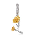 Simulated Diamond and Enameled Rose Charm in 14K Yellow Gold Over Sterling Silver - Sticky add to cart bar