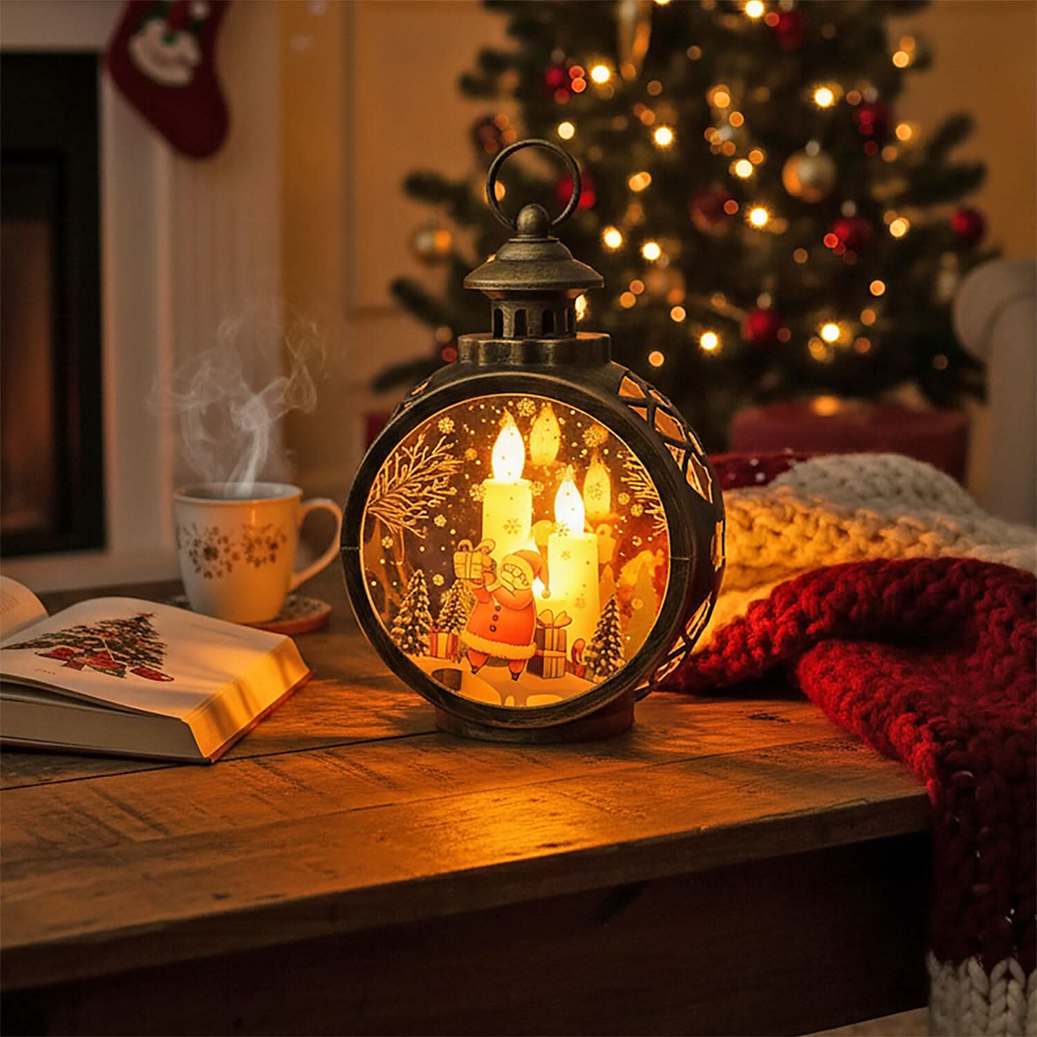 Golden Hanging Lantern Desk Decor with LED Light (7.09"x3.74"x9.85") (3xAAA Not Included)