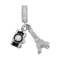 Simulated Diamond Charm in Rhodium Over Sterling Silver