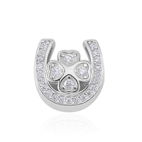 Simulated Diamond U-shaped Four Leaf Clover Charm in Rhodium Over Sterling Silver