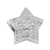 Simulated Diamond Star Charm in Rhodium Over Sterling Silver