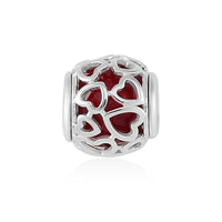 Pink Color Murano Glass Glaze Bead Charm in Rhodium Over Sterling Silver