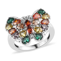 Simulated Multi Color Diamond Butterfly Ring in Stainless Steel (Size 10.0) 3.40 ctw