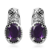 African Amethyst 2.25 ctw Solitaire Stud Earrings in Stainless Steel