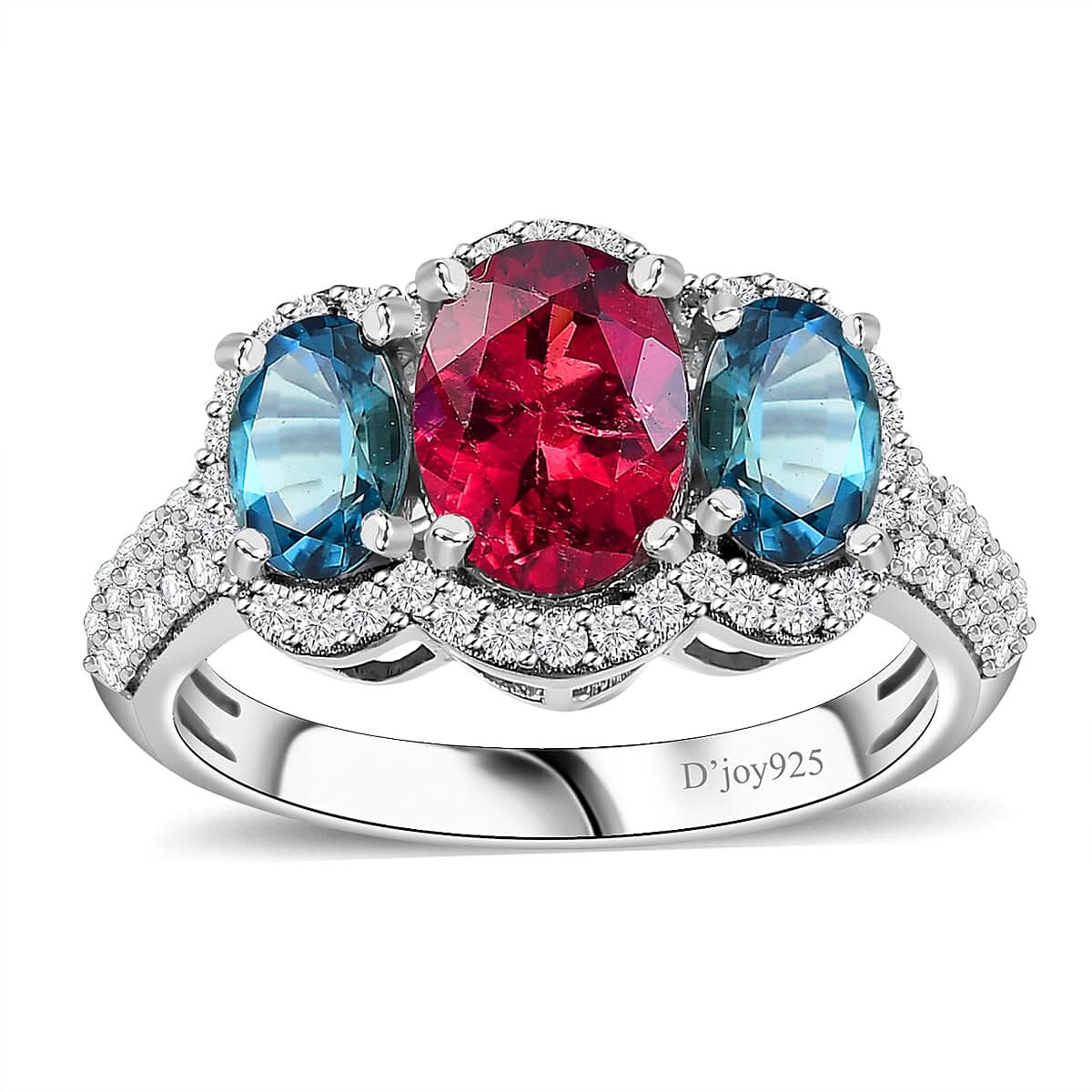 Ouro Fino Rubellite and Multi Gemstone Ring in Rhodium Over Sterling Silver (Size 6.0) 2.90 ctw