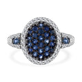 Ceylon Blue Sapphire, Moissanite Cluster Ring in Rhodium Over Sterling Silver (Size 7.0) 1.40 ctw - Sticky add to cart bar