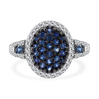 Ceylon Blue Sapphire, Moissanite Cluster Ring in Rhodium Over Sterling Silver (Size 7.0) 1.40 ctw