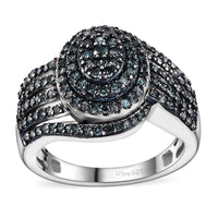 Diamond Bypass Ring in Rhodium Over Sterling Silver (Size 10.0) 1.00 ctw