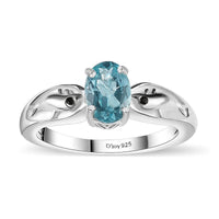 Premium Betroka Blue Apatite, Thai Black Spinel Ring in Sterling Silver (Size 10.0) 0.80 ctw