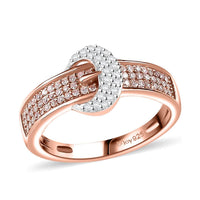 Natural Pink and White Diamond Buckle Ring in 18K Vermeil RG Over Sterling Silver (Size 10.0) 0.33 ctw
