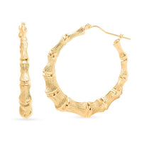 10K Yellow Gold Bamboo Hoop Earrings 4.60 Grams
