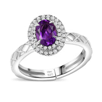 African Amethyst, White Zircon Ring in Rhodium Over Sterling Silver (Size 7.0) 1.10 ctw
