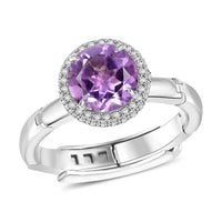 Rose De France Amethyst, White Zircon Ring in Rhodium Over Sterling Silver (Size 7.0) 2.10 ctw