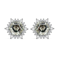 Montezuma Prasiolite and White Zircon 5.65 ctw Sunburst Stud Earrings in Rhodium Over Sterling Silver