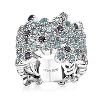 Premium Betroka Blue Apatite, Catalina Iolite Starry Mosaic Ring in Rhodium Over Sterling Silver (Size 10.0) 2.00 ctw