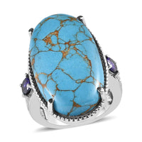 Malagasy Labradorite and Simulated Champagne Color Diamond 29.30 ctw Ring in Stainless Steel (Size 10.0)
