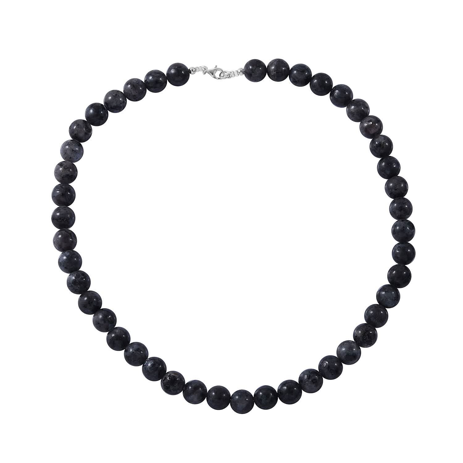 Larvikite 250.00 ctw Beaded Necklace in Sterling Silver 18 Inches